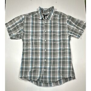 Quicksilver Men's Short Sleeve Button Up Plan Shirt Large Blue Gray Y2K Surf